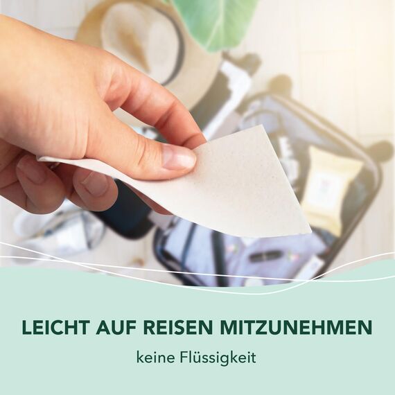 Cosmeau Waschmittel Blätter Frühlingsfrisch - bis zu 60 Waschgänge (60 Blätter) - Nachhaltiges Waschmittel für Weiß, Farbe und Schwarz - Plastikfrei, Abbaubar & Perfektes Reisewaschmittel