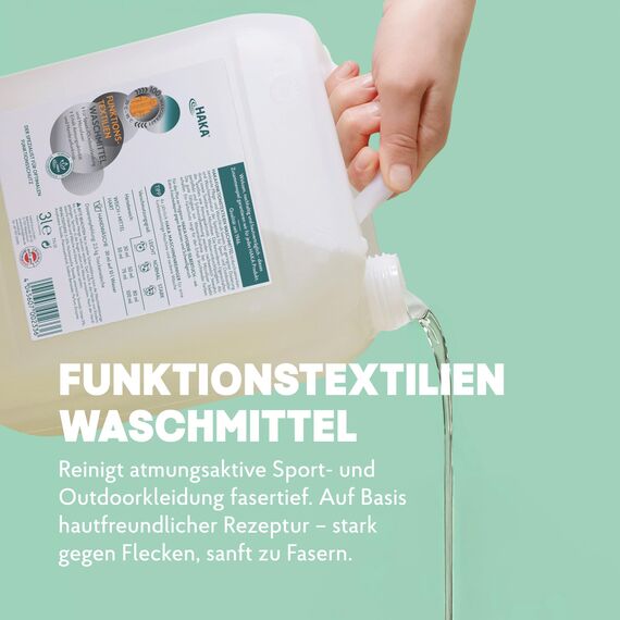 HAKA Funktionstextilienwaschmittel, 100 WL, für Outdoor-, Sport- und Funktionskleidung, erhält Atmungsaktivität & Membranfunktion, 3l