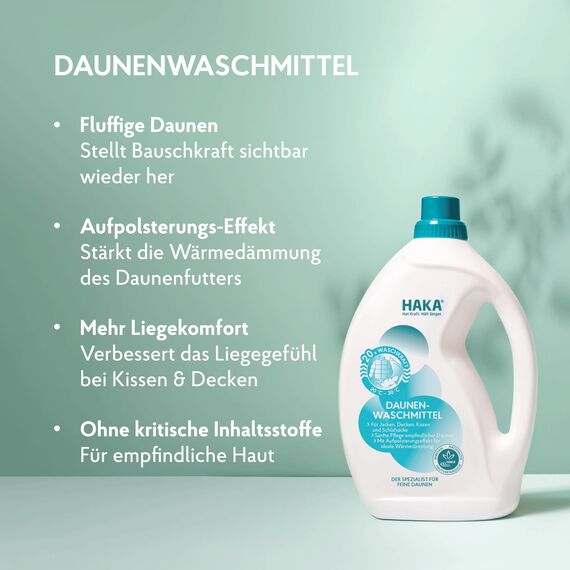 HAKA Daunenwaschmittel 3er-Set, 60 Waschgänge, verstärkt die Wärmedämmung des Futters, 3 x 1 l