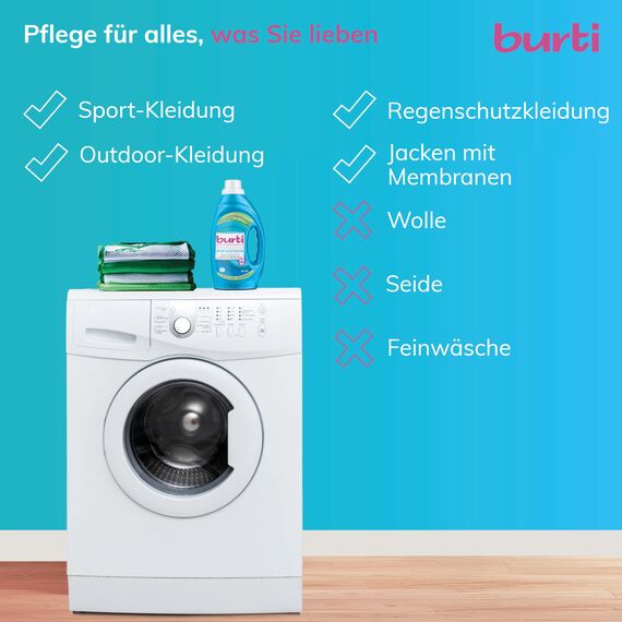 burti Sport & Outdoor Waschmittel flüssig – Flüssigwaschmittel ohne Bleichmittel & Weichspüler – Sportwaschmittel für Wäscheduft - 29 Wäschen