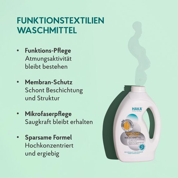 HAKA Funktionstextilien Waschmittel Doppelpack, 66 Waschgänge, für Sportwäsche, Outdoorkleidung und Microfasern, 2 x 1 l