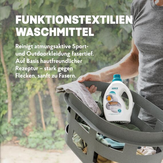 HAKA Funktionstextilien Waschmittel Doppelpack, 66 Waschgänge, für Sportwäsche, Outdoorkleidung und Microfasern, 2 x 1 l
