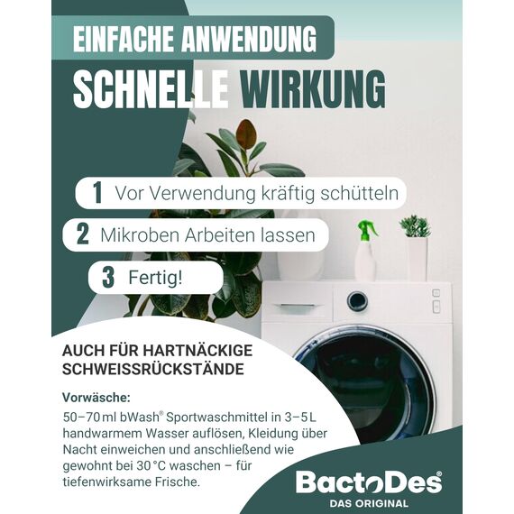 BactoDes - bWash Sportwaschmittel 6x 1L flüssig für Sportbekleidung gegen Schweiß - Probiotisches Flüssigwaschmittel mit Frischeduft - Sportwaschmittel ideal für Outdoor-, Sport- & Funktionskleidung