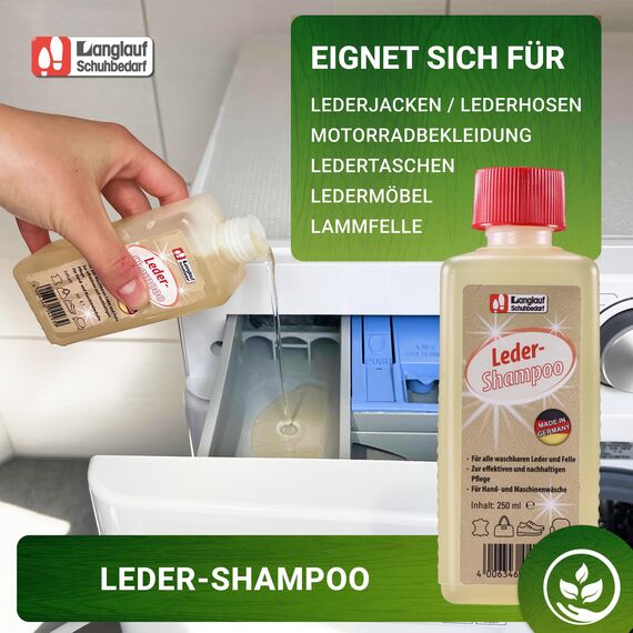 Langlauf Schuhbedarf Lederwaschmittel Lederbekleidung Lammfellwaschmittel 250ml Flasche für viele Wäschen Ledershampoo Hand & Maschinenwäsche Lambskin Leather Detergent Lederseife