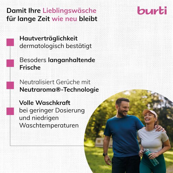 burti Sport & Outdoor Waschmittel flüssig – Flüssigwaschmittel ohne Bleichmittel & Weichspüler – Sportwaschmittel für Wäscheduft - 29 Wäschen