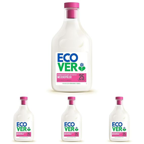 Ecover Weichspüler, für weiche und duftende Wäsche, Apfelblüten- und Mandelduft, 750ml, 25 Waschladungen (Packung mit 4)