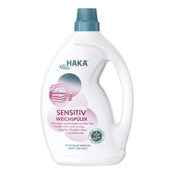 HAKA Sensitiv Weichspüler, 2L (66 WL), extra flauschige Wäsche, ideal für Allergiker, Babys & empfindliche Haut, vegan