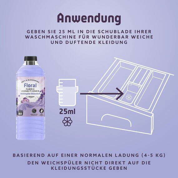 By Amazon Weichspüler, Blumig, 80 Waschladungen (Packung mit 2)