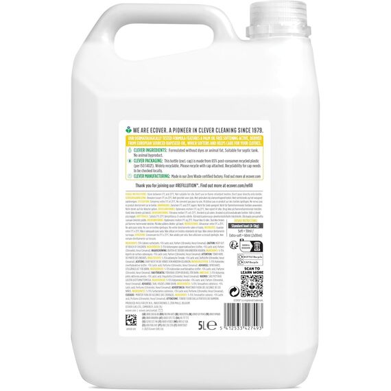 Ecover Weichspüler Nachfüllpack, für zart duftende und weiche Wäsche, Gardenie- und Vanilleduft, 1 x 5L