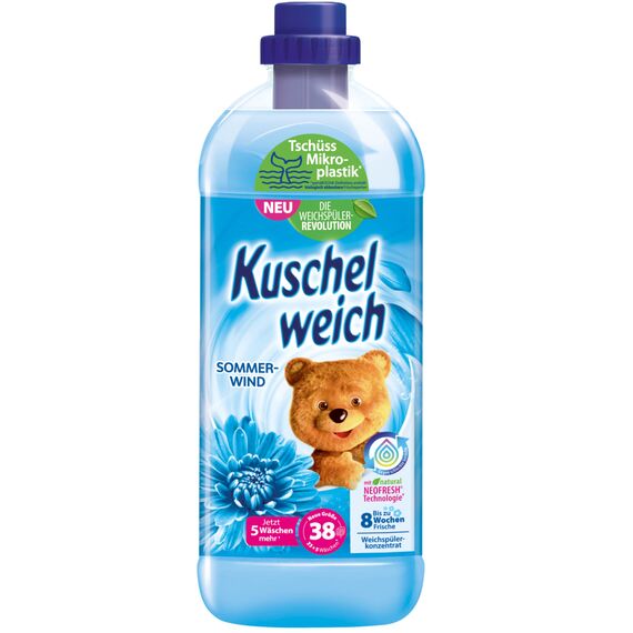 Kuschelweich Weichspüler - 12 x 1 l für je 38 Wäschen, kuschlig-weich - hautverträglich, mikroplastikfrei - Sommerwind