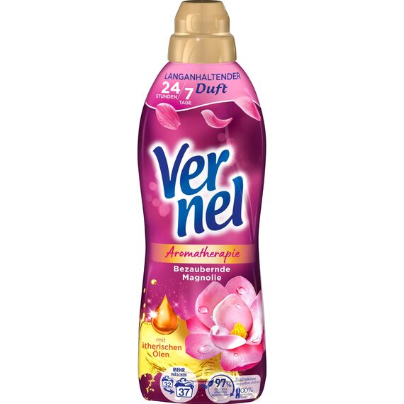 VERNEL Weichspüler Aromatherapie-Set 5x 37 Waschladungen (185WL) 1x Sinnliche Frangipani, 1x Zauberhafte Malediven, 1x Faszinierender Dschungel, 1x Traumhafte Lotusblüte, 1x Bezaubernde Magnolie