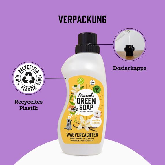 Marcel's Green Soap - Weichspüler Vanille & Baumwolle - Weichspüler - Frei von Plastik und Palmöl - Umweltfreundlich - Vegan - 750ml