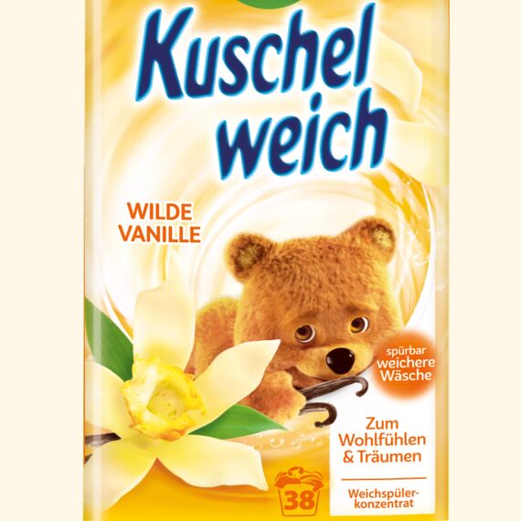 Kuschelweich Weichspüler - 12 x 1 l für je 38 Wäschen, kuschlig-weich - hautverträglich, mikroplastikfrei - Wilde Vanille