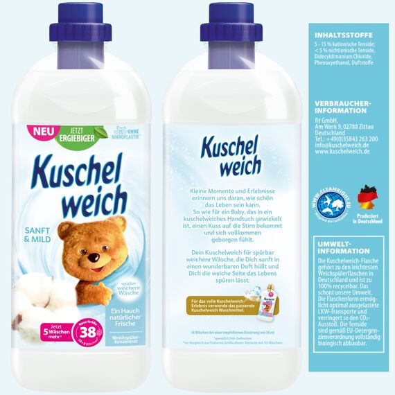 Kuschelweich Weichspüler Sanft & Mild Hypoallergen, 12er Pack (12 x 1 l)