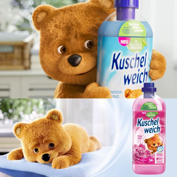 Kuschelweich Weichspüler - 12 x 1 l für je 38 Wäschen, kuschlig-weich - hautverträglich, mikroplastikfrei - Pink Kiss