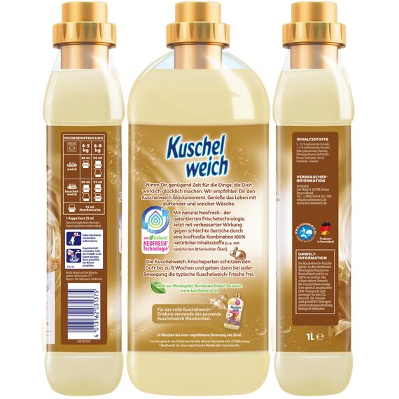 Kuschelweich Weichspüler - 12 x 1 l für je 38 Wäschen, kuschlig-weich - hautverträglich, mikroplastikfrei - Glücksmoment