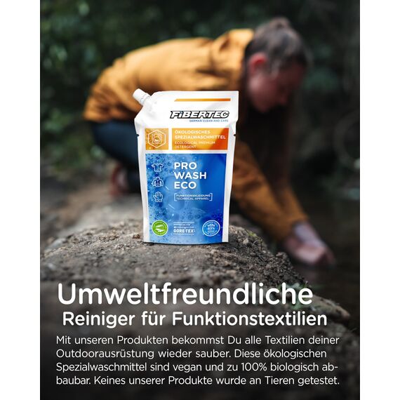 FIBERTEC Pro Wash Eco Ökologisches Waschmittel flüssig 500ml - Waschmittel für Outdoorbekleidung & Funktionskleidung, Biologisch abbaubar, Made in Germany