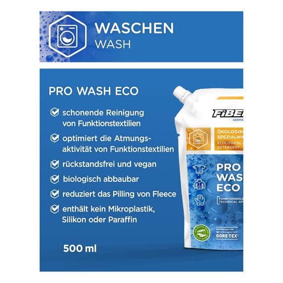 FIBERTEC Pro Wash Eco Ökologisches Waschmittel flüssig 500ml - Waschmittel für Outdoorbekleidung & Funktionskleidung, Biologisch abbaubar, Made in Germany