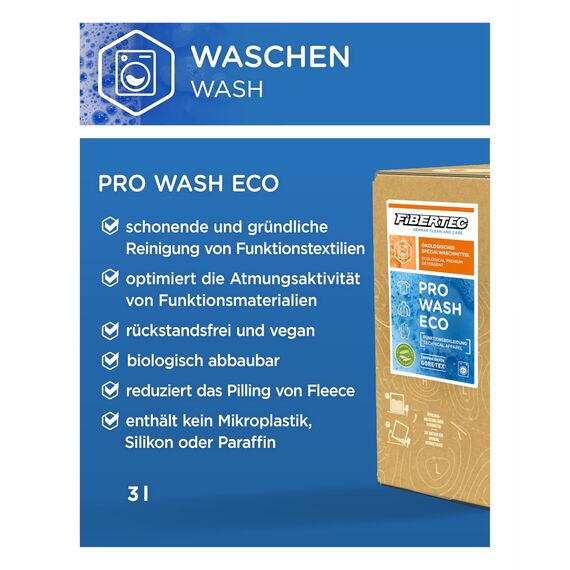 FIBERTEC Pro Wash Eco Ökologisches Waschmittel flüssig 3L - Waschmittel für Outdoorbekleidung & Funktionskleidung, Biologisch abbaubar, Made in Germany
