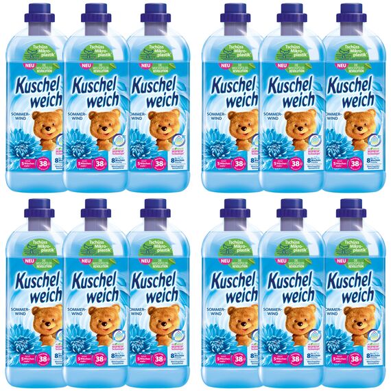 Kuschelweich Weichspüler - 12 x 1 l für je 38 Wäschen, kuschlig-weich - hautverträglich, mikroplastikfrei - Sommerwind