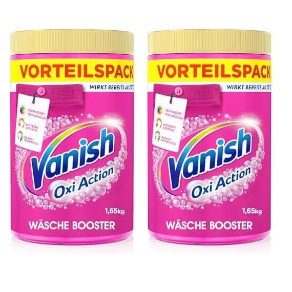 Vanish Oxi Action Pulver Pink – 1 x 1,65 kg – Fleckenentferner und Wäsche-Booster Pulver ohne Chlor – Für bunte Wäsche (Packung mit 2)