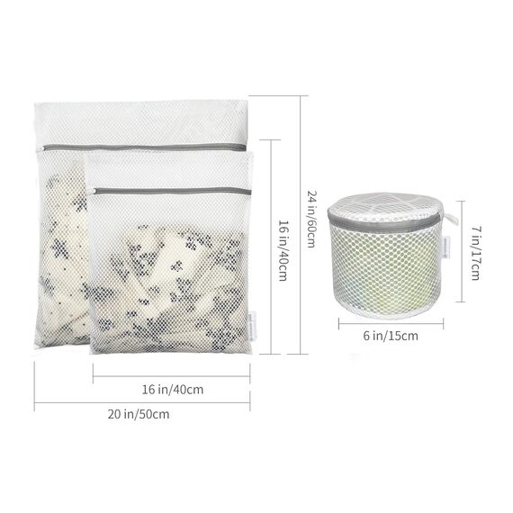 3 Stück Premium Honeycomb Wäschesäcke Feinwäsche Reißverschluss Organisieren Taschen Kleidung Unterwäsche Bluse Socken Extra Stark Klein (Bra+M+L, Weiß)