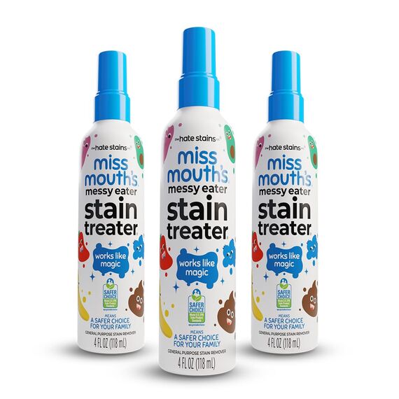 Miss Mouth's Hate Stains Co. Fleckenentferner für Kleidung – ungiftiges Wäsche-Fleckenentferner-Spray für Baby und Kinder – schmutziger Esser-Reiniger für Kleidung, Stoff, Teppich 120 ml, 4 Unzen Spr