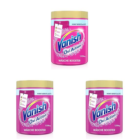 Vanish Oxi Action Pulver Pink – 1 x 1,125 kg – Fleckenentferner und Wäsche-Booster Pulver ohne Chlor – Für bunte Wäsche (Packung mit 3)