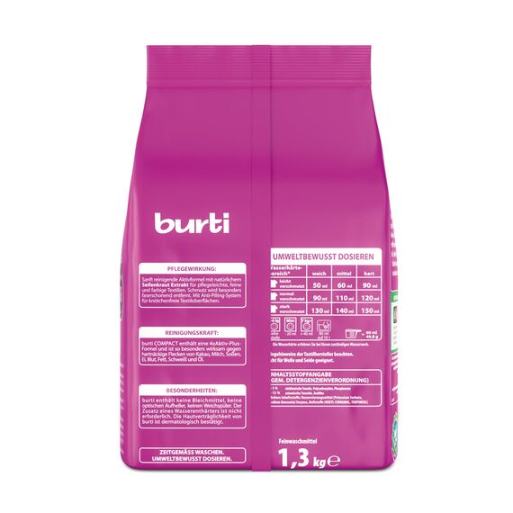 burti COMPACT Waschmittel Pulver – Waschpulver & Feinwaschmittel für bunte, feine Wäsche - Fleckenentferner mit Farb- & Faserschutz – ca. 26 Wäschen