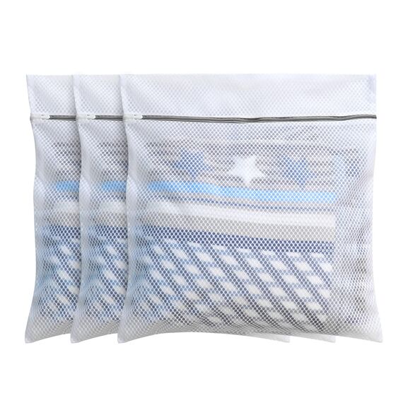3 Premium-Wäschesäcke mit Wabenstruktur für Feinwäsche mit Reißverschluss, Reiseaufbewahrung, Organisationsbeutel, Waschbeutel für Strumpfwaren, Jacken, Mantel, Decke, 60x60cm (3XL, weiß)