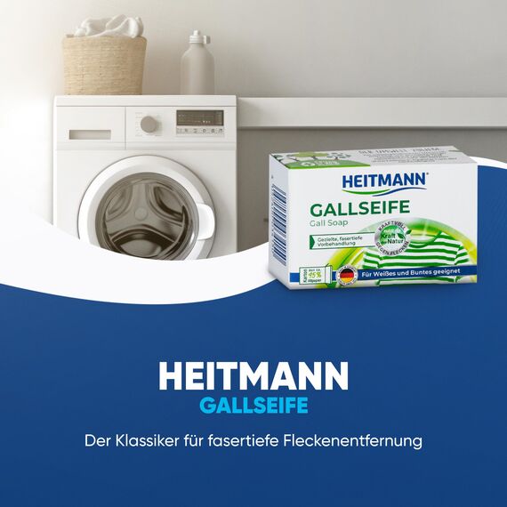 Heitmann Gallseife: Hausmittel gegen Flecken und Schmutz, natürlicher Fleckenentferner für Weißes und Buntes, 100g (1er Pack)