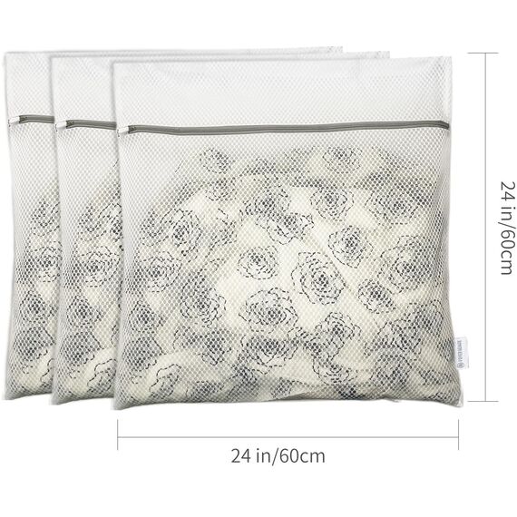 3 Premium-Wäschesäcke mit Wabenstruktur für Feinwäsche mit Reißverschluss, Reiseaufbewahrung, Organisationsbeutel, Waschbeutel für Strumpfwaren, Jacken, Mantel, Decke, 60x60cm (3XL, weiß)