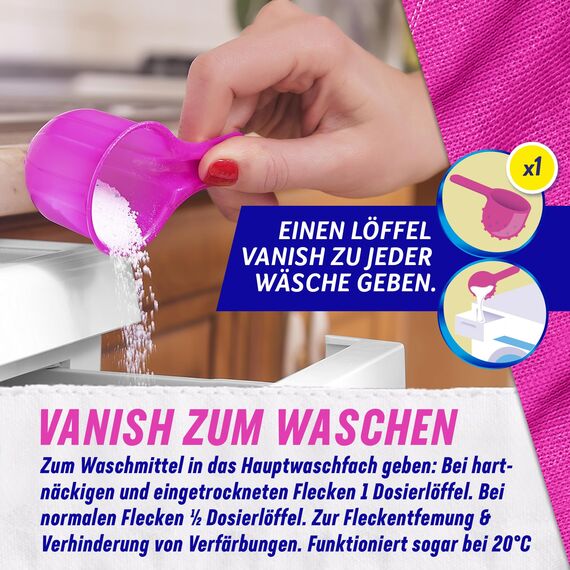 Vanish Oxi Action Pulver Pink – 1 x 1,125 kg – Fleckenentferner und Wäsche-Booster Pulver ohne Chlor – Für bunte Wäsche