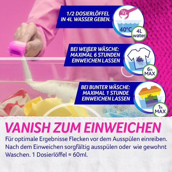 Vanish Oxi Action Pulver Pink – 1 x 1,125 kg – Fleckenentferner und Wäsche-Booster Pulver ohne Chlor – Für bunte Wäsche (Packung mit 3)