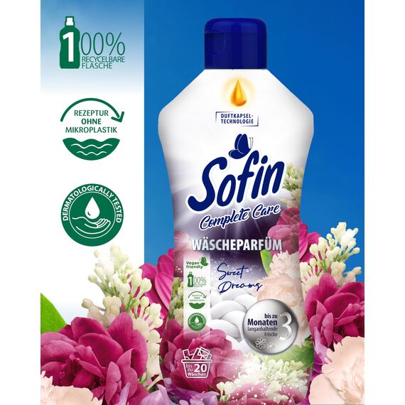 Sofin Wäscheparfüm flüssig Sweet Dreams 300ml - Ohne Weichspüler, Für alle Textilien geeignet, Frischer & langanhaltender Wäscheduft für 20 Waschgänge
