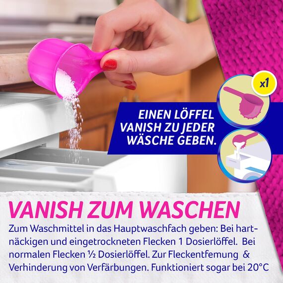 Vanish Oxi Action Pulver Pink – 1 x 1,125 kg – Fleckenentferner und Wäsche-Booster Pulver ohne Chlor – Für bunte Wäsche (Packung mit 3)
