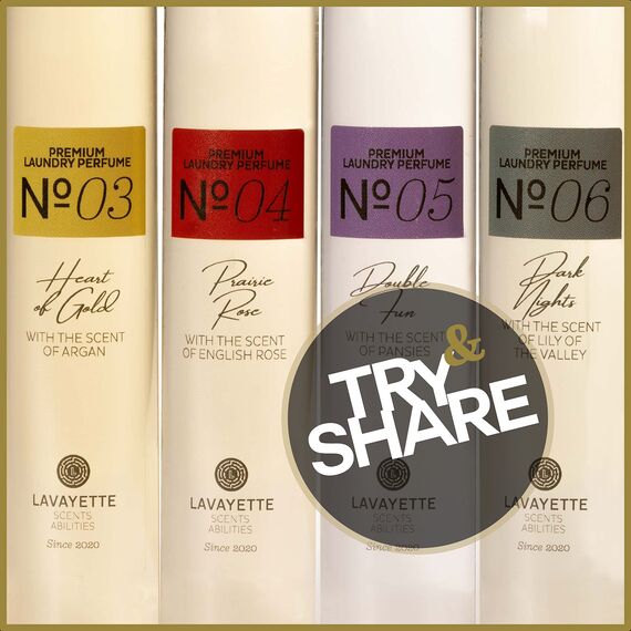 Lavayette Premium - Wäscheparfüm Testpaket - Duft für Kleidung, Bettwäsche, Leinen, Bettwäsche, Flüssigkeit - Geruchsentferner, Wäscheduft - 9x25 ml