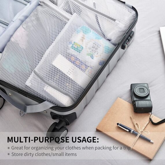 3 Stück Premium Honeycomb Wäschesäcke Feinwäsche Reißverschluss Organisieren Taschen Kleidung Unterwäsche Bluse Socken Extra Stark Klein (Bra+M+L, Weiß)