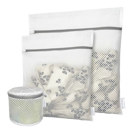 3 Stück Premium Honeycomb Wäschesäcke Feinwäsche Reißverschluss Organisieren Taschen Kleidung Unterwäsche Bluse Socken Extra Stark Klein (Bra+M+L, Weiß)