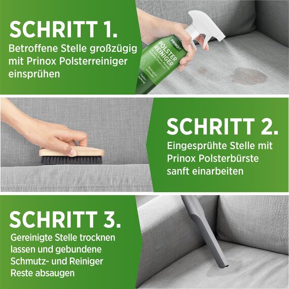 PRINOX 2x Profi Polsterreiniger 500ml für Sofa, Auto, Sessel & Couch inkl. Bürste - Textilreiniger Konzentrat & Autositz Reiniger für alle Polstermöbel - Fleckenentferner Sofa aus Deutschland