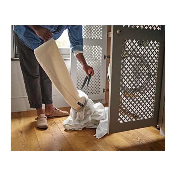 Joseph Joseph Tota 90-Liter-Wäschesortierkorb mit Deckel, 2 herausnehmbare Wäschesäcke mit Griffen, Ecru Beige