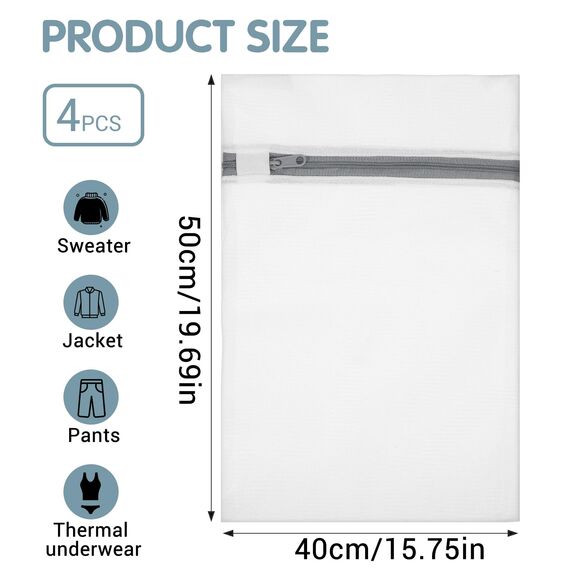 Tyqour Wäschesack Waschmaschine, 4 Stück Wäschesack Groß 40x50cm Net Wäschebeutel, Mesh Wäschenetz für Waschmaschine Wiederverwendbar Wäschebeutel Reise für Pullover, Jeans, Rock, Schuhe