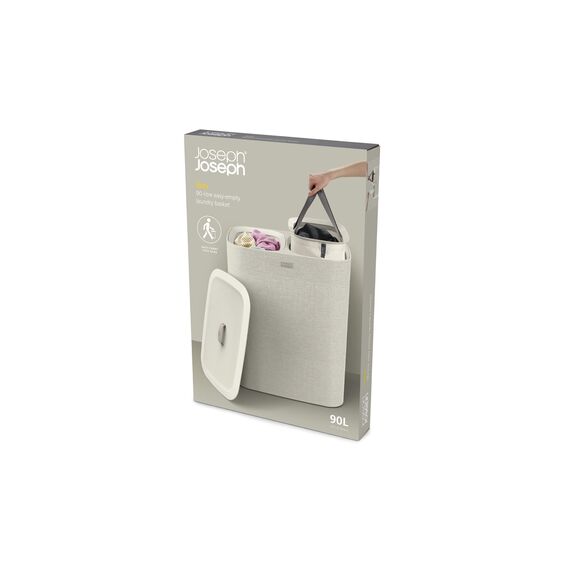 Joseph Joseph Tota 90-Liter-Wäschesortierkorb mit Deckel, 2 herausnehmbare Wäschesäcke mit Griffen, Ecru Beige