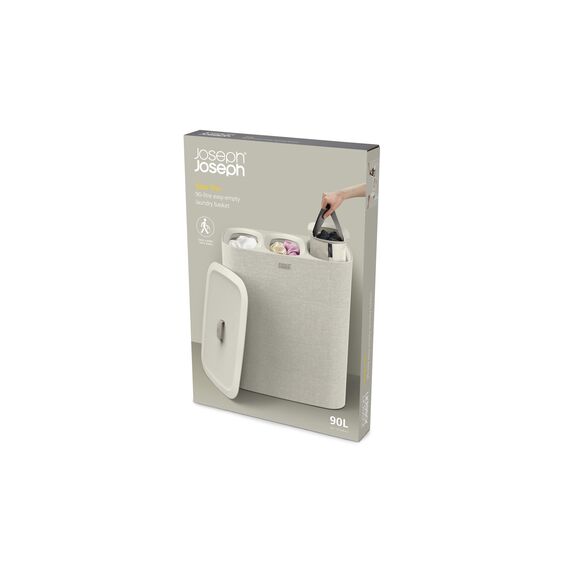 Joseph Joseph Tota - Trio 90-Liter-Wäschesortierkorb mit Deckel, 3 herausnehmbare Wäschesäcke mit Griffen, Ecru Beige