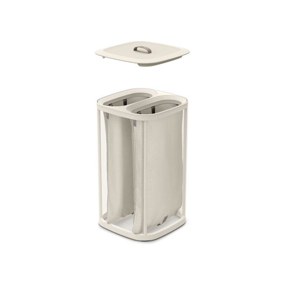 Joseph Joseph Tota 60-Liter-Wäschesortierkorb mit Deckel, 2 herausnehmbare Wäschesäcke mit Griffen, Ecru