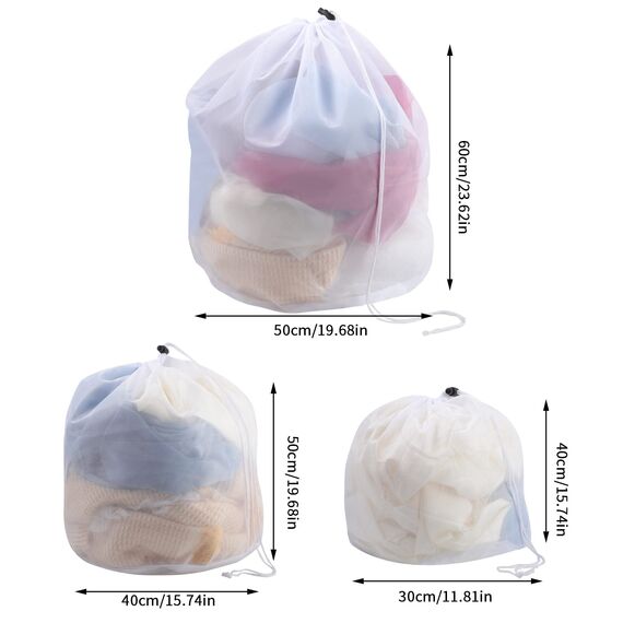 3 Stücke Wäschenetz für Waschmaschine, Wäschesack Waschmaschine Wäschebeutel mit Kordelstopper Wäschesäcke Feinmaschig Wäschetaschen für Babywäsche BH Unterwäsche(30 * 40cm,40 * 50cm,50 * 60 cm)