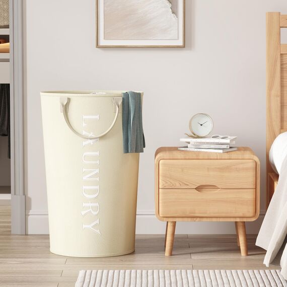 Lifewit Wäschekorb 90 L, großer Wäschekorb, faltbare Wäschesäcke mit Softgriff, Wäschesortierbox für Wohnung, Wohnheim und Wohnwagen, weiß