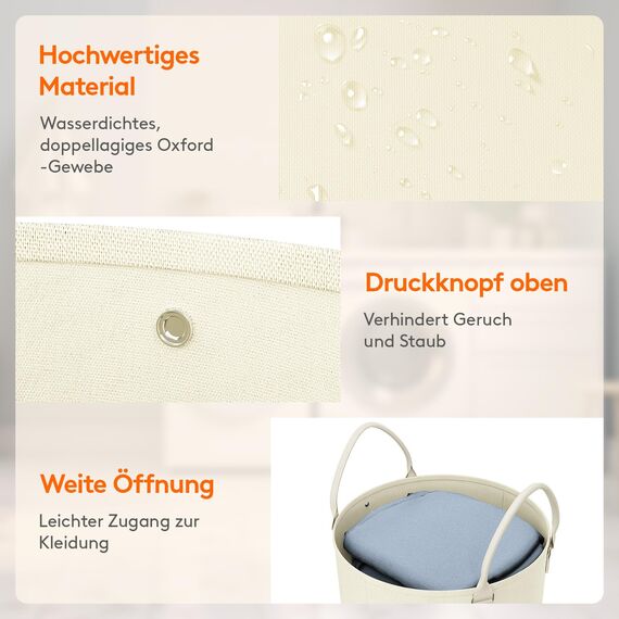 Lifewit 115 L Wäschekorb Faltbar, Wäschesammler, Wäschesack Groß, Wäschekörbe mit Henkel, Schmutzwäschebehälter, Wäschesack für die Wäsche im Wohnheim, Badezimmer, Weiß, 40 x72cm