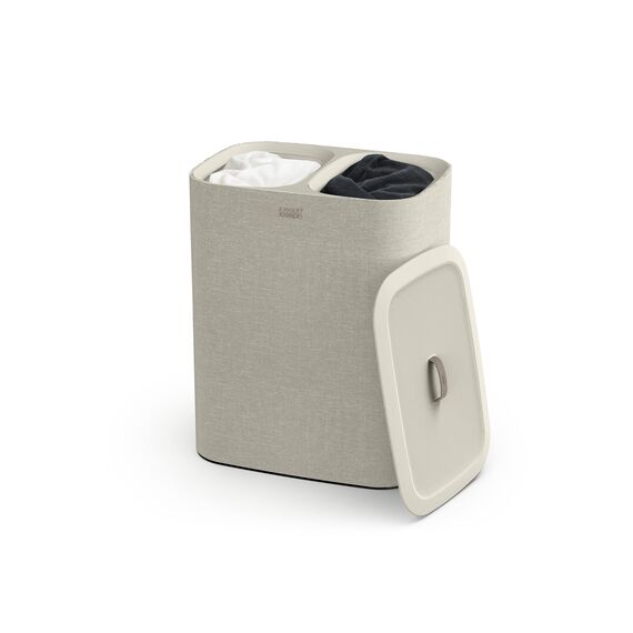 Joseph Joseph Tota 90-Liter-Wäschesortierkorb mit Deckel, 2 herausnehmbare Wäschesäcke mit Griffen, Ecru Beige