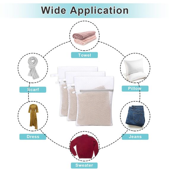 KALIONE Mesh Wäschebeutel, 3 Stück Waben-Dessousbeutel mit Aufhängeschlaufe für Unterwäsche, BHs, Socken, Babykleidung